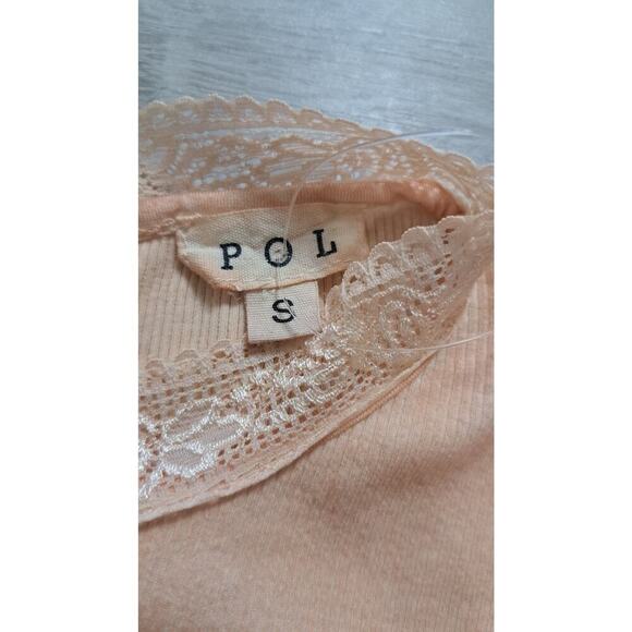 POL Lace Detail Top Tunic Sz S Oversized Jersey Ribbed Peach Boho Cottagecare - Picture 8 of 10